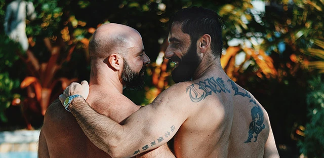 Gay middle aged couple at the Cabanas